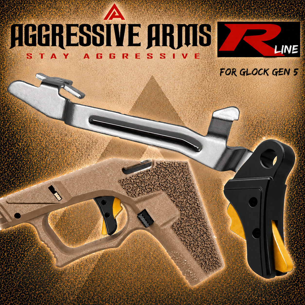 5GLDBLK AGGRESSIVE ARMS R-LINE for GLOCK GEN 5 - 6 BILLET ALUMINUM TRIGGER BLACK GOLD - With POLISHED TRIGGER BAR - 17 18 19 19X 22 23 26 27 31 32 33 34 35 45 - Image 1