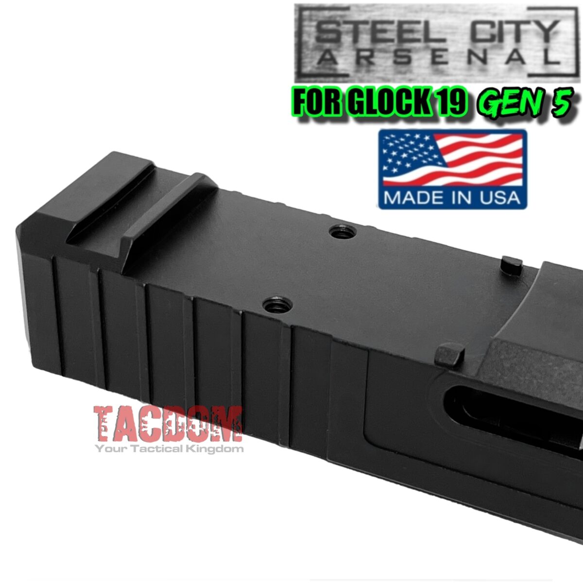 STEEL CITY ARSENAL [ ULTRALIGHT ] Slide for Glock 19 Gen 5 BLACK slide RMR OPTIC Cut Stainless Steel - Image 2