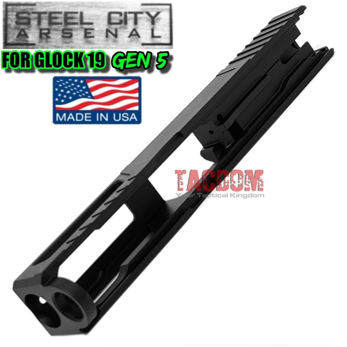 STEEL CITY ARSENAL [ ULTRALIGHT ] Slide for Glock 19 Gen 5 BLACK slide RMR OPTIC Cut Stainless Steel - Image 3