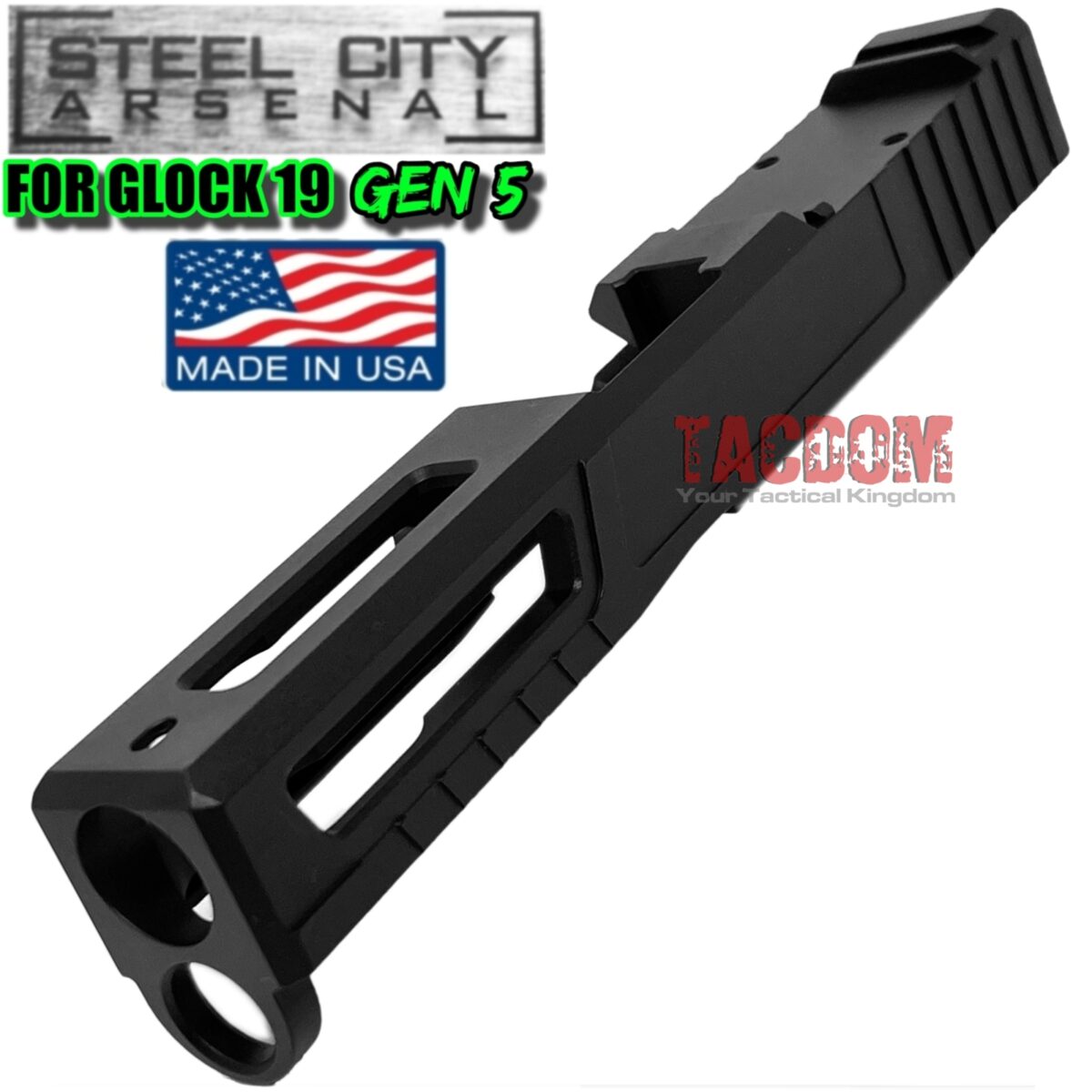 STEEL CITY ARSENAL [ ULTRALIGHT ] Slide for Glock 19 Gen 5 BLACK slide RMR OPTIC Cut Stainless Steel - Image 4