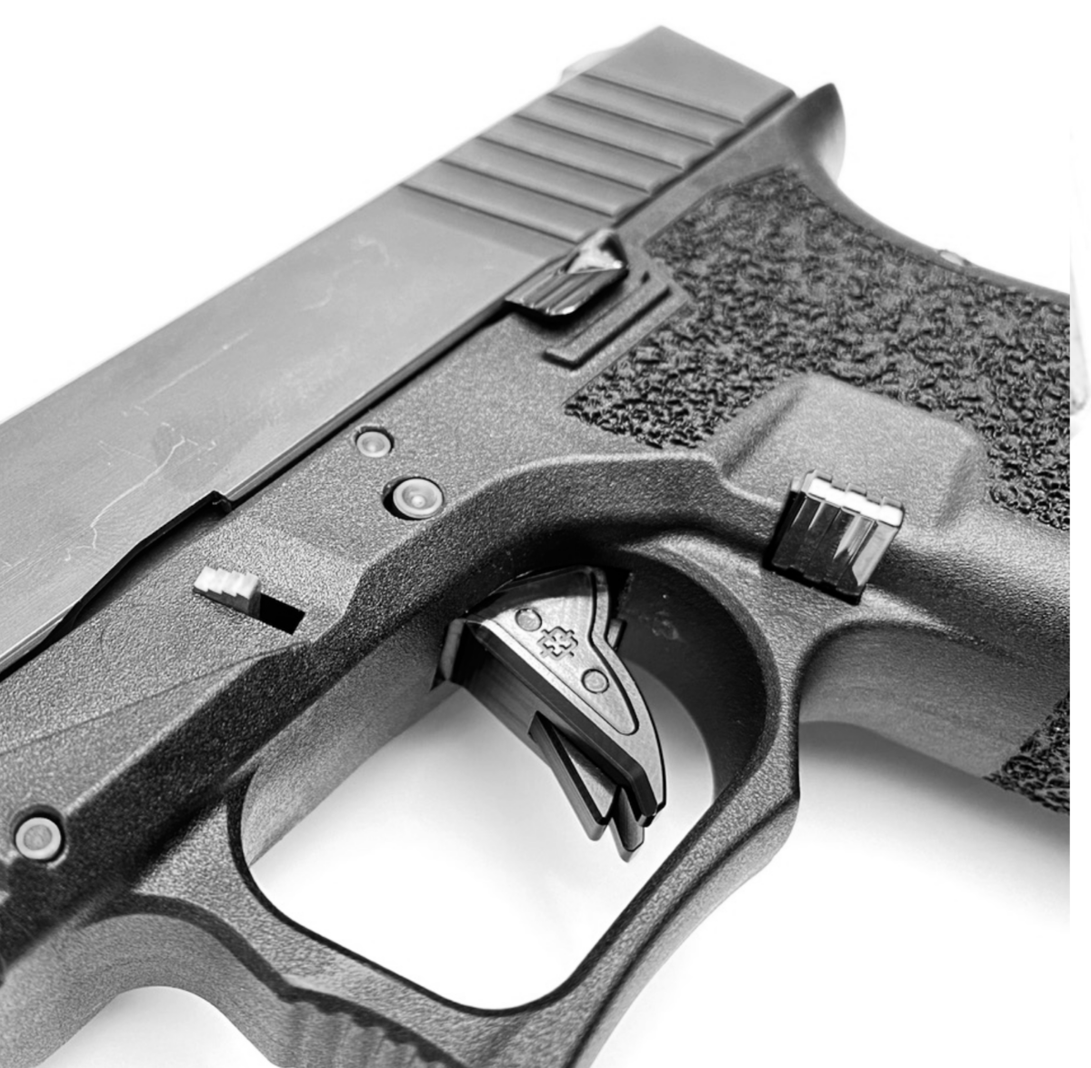 Cross Armory SILVER UPGRADE Performance Kit for Polymer80 P80 Extended Slide Lock Magazine Catch and 4 Pins - Image 2