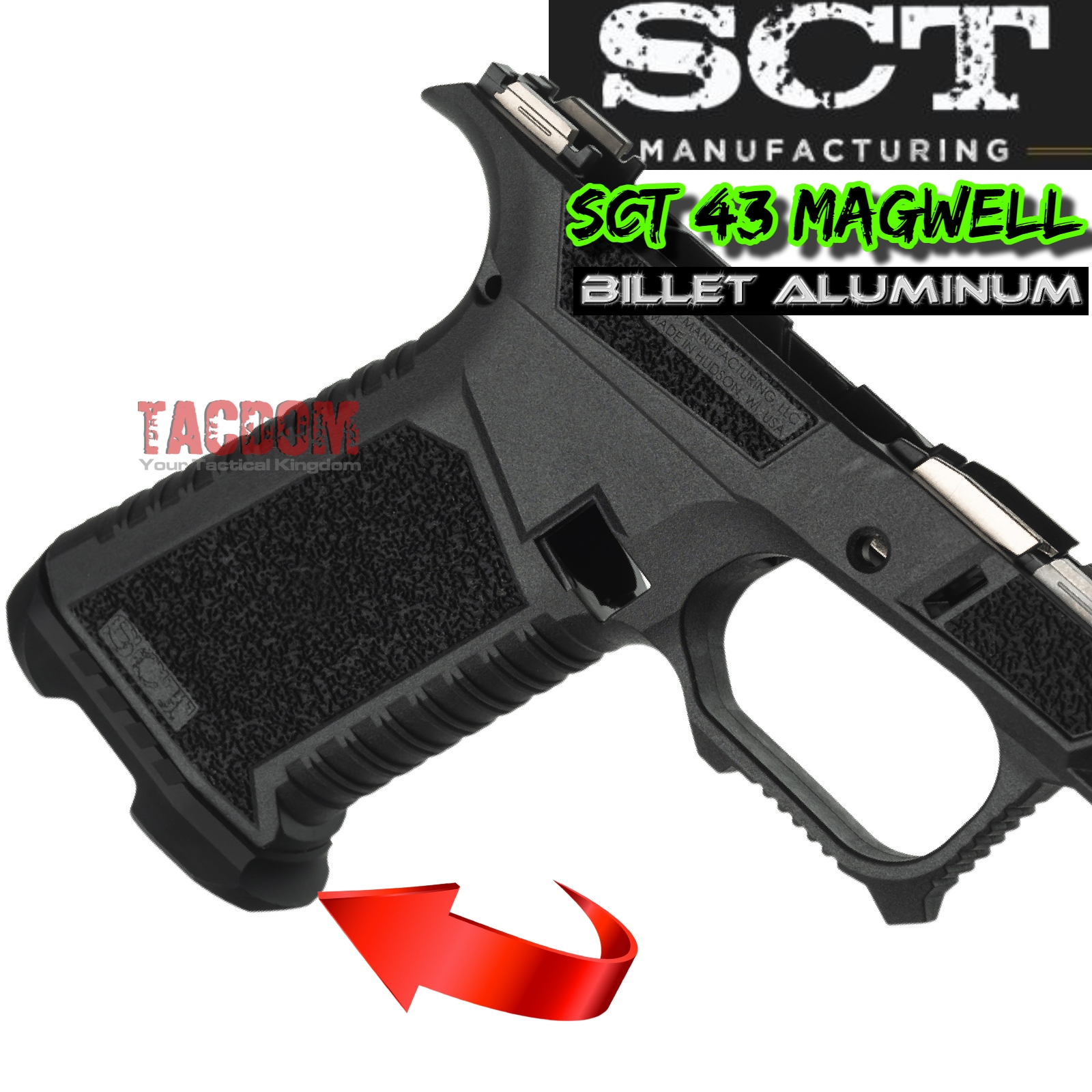 SCT Manufacturing Billet Aluminum Black Magwell For SCT43 Lower – 9mm, Fits SCT43 Compact Only