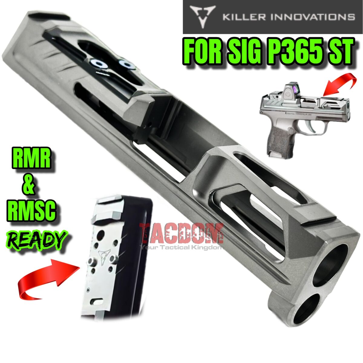 Killer Innovations Velocity Match Grade V1 Cut Slide for SIG P365 ST in MDC GRAY GREY 9mm RMR & RMSC READY - Image 1
