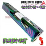 AGGRESSIVE ARMS USA Ported slide for GLOCK 43 / 43x - SATIN RAINBOW PVD Stainless Steel Slide - RMSC Optic pattern cut - Includes POLISHED PORTED FLUSH BARREL - Image 2