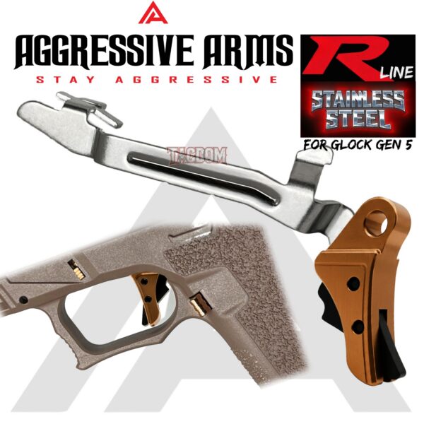 AGGRESSIVE ARMS R-LINE V2 for GLOCK GEN 5 "STAINLESS STEEL" TRIGGER COPPER PVD with BLACK SAFETY - With POLISHED TRIGGER BAR -  17 18 19 19X 22 23 26 27 31 32 33 34 35 45