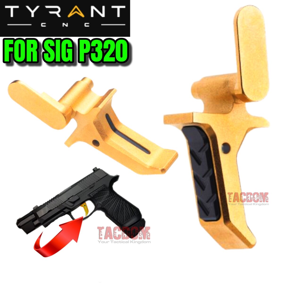 TYRANT DESIGNS CNC FLAT TRIGGER  For SIG SAUER P320 GOLD / BLACK - LESS TRAVEL - Image 1