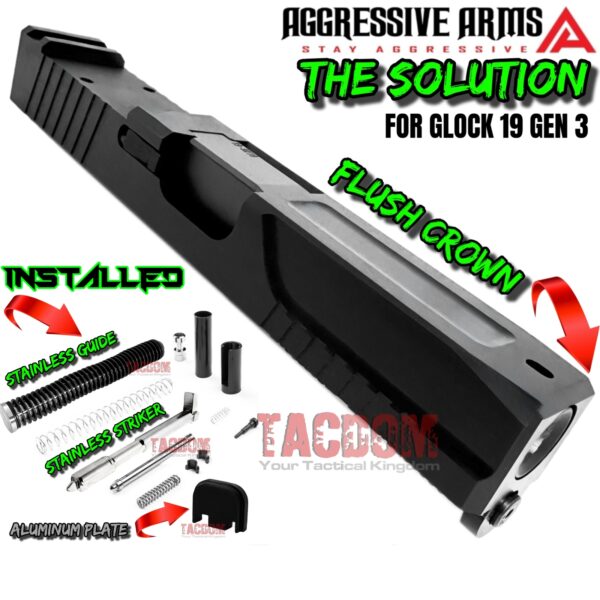 AGGRESSIVE ARMS SOLUTION COMPLETE RMR CUT Slide - Barrel - Upper Parts INSTALLED - for GLOCK 19 GEN 3 - BLACK