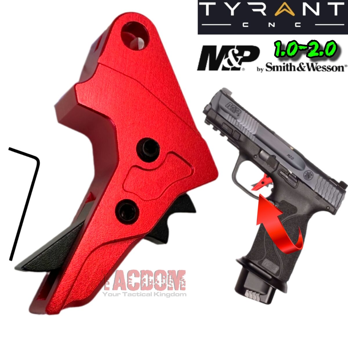 Tyrant Designs RED BLACK Trigger Shoe for M&P S&W 1.0 / 2.0 CRISP BREAK RESET - Image 1