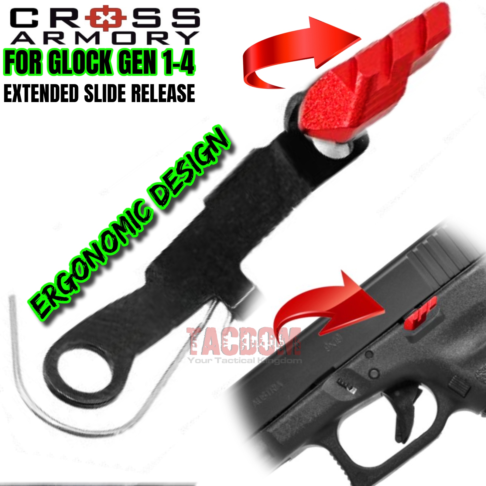 thumbnail image 2 of Upgrade Your Glock's Controls: Cross Armory Extended Gold Slide Stop Release For Gen 3-4 Models (17, 19, 26, 34, Etc.) 2 of 2