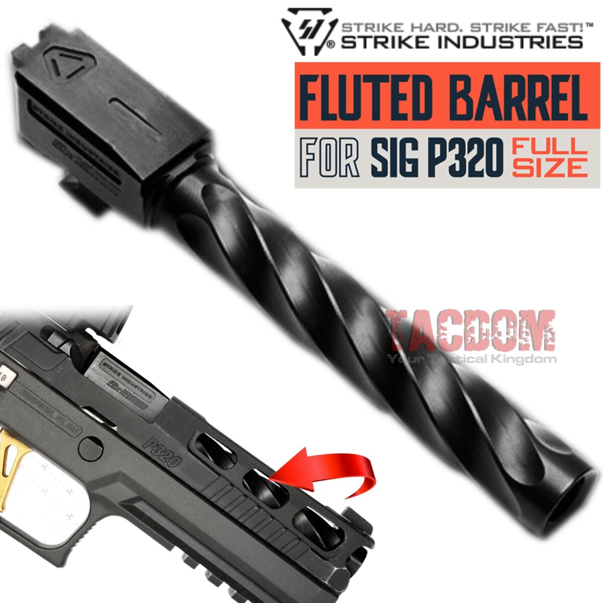 STRIKE INDUSTRIES TWISTED FLUTED BARREL for SIG P320 M17 BLACK with LCI - 4.7" - Image 1