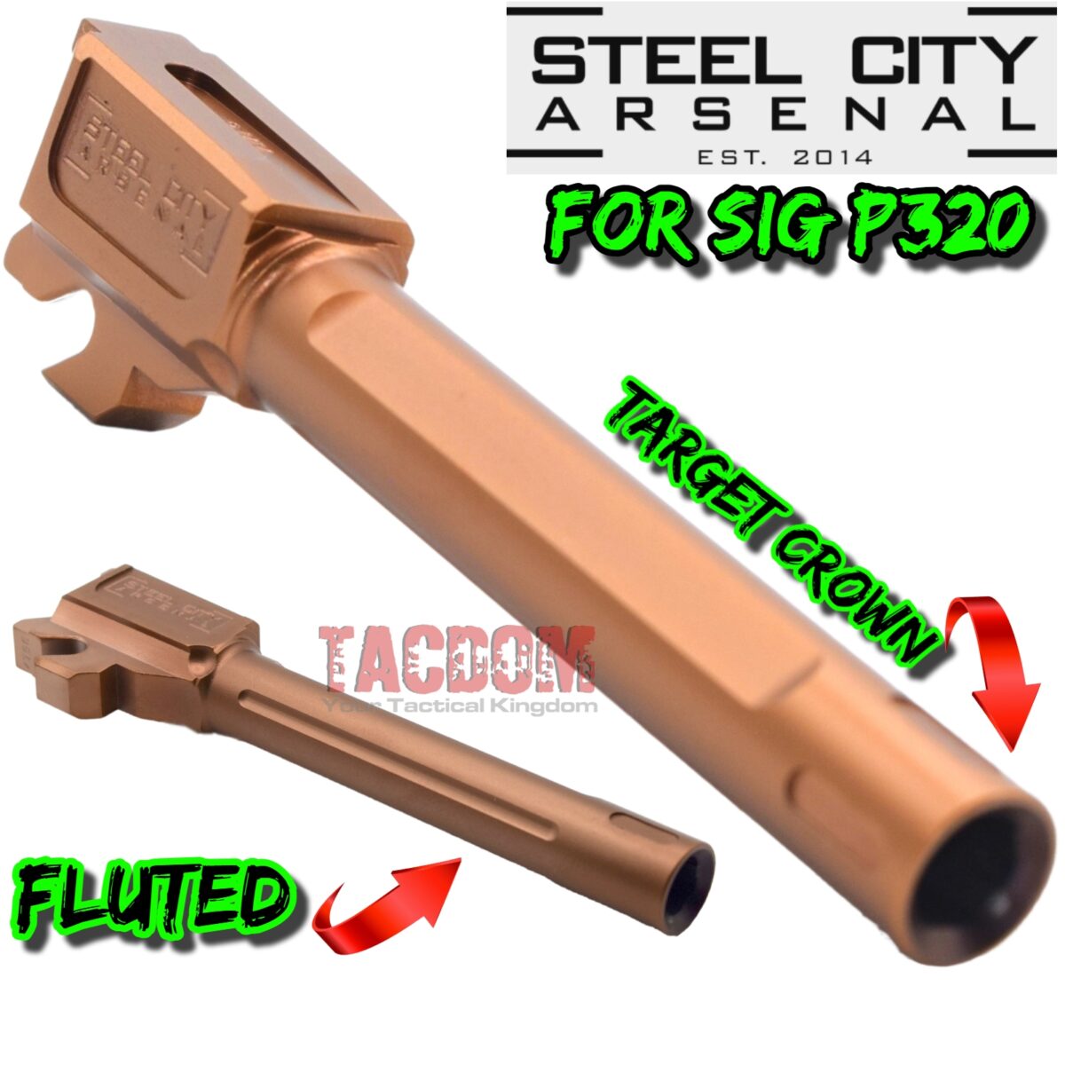 STEEL CITY ARSENAL FLUTED MATCH Barrel for SIG P320 FULL SIZE COPPER PVD 9mm - Image 1