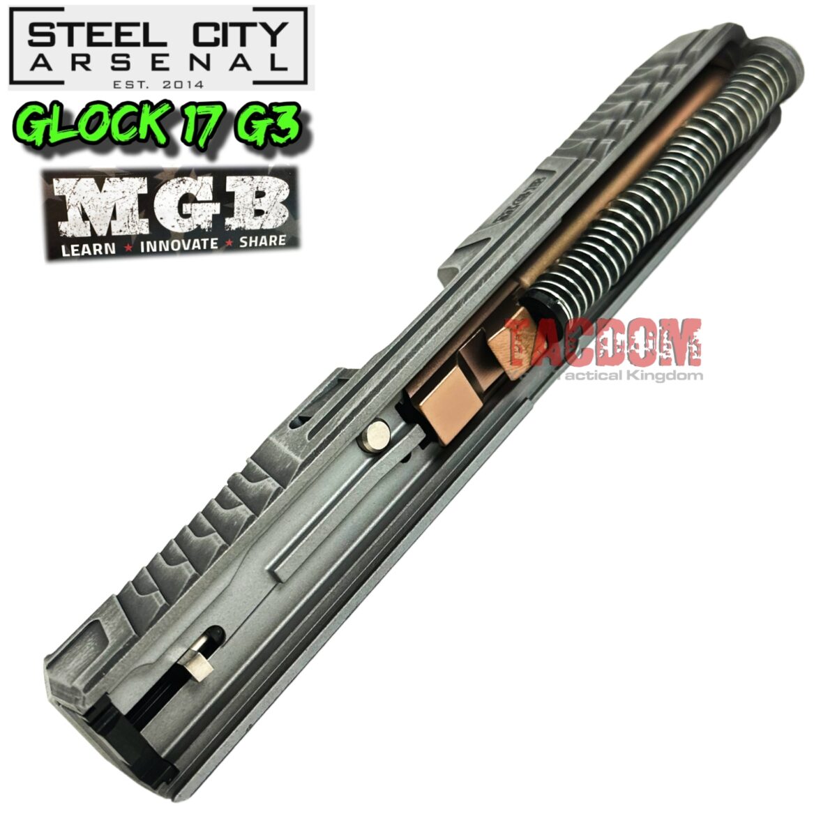 STEEL CITY ARSENAL "RARE" MGB COMPLETE BATTLEWORN GREY SLIDE For GLOCK 17 GEN 3 RMR CUT - COPPER BARREL +  SIGHTS - for GLOCK 17 GEN 3 - Image 6