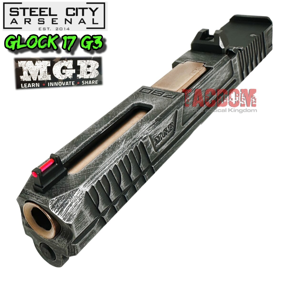STEEL CITY ARSENAL "RARE" MGB COMPLETE BATTLEWORN GREY SLIDE For GLOCK 17 GEN 3 RMR CUT - COPPER BARREL +  SIGHTS - for GLOCK 17 GEN 3 - Image 4