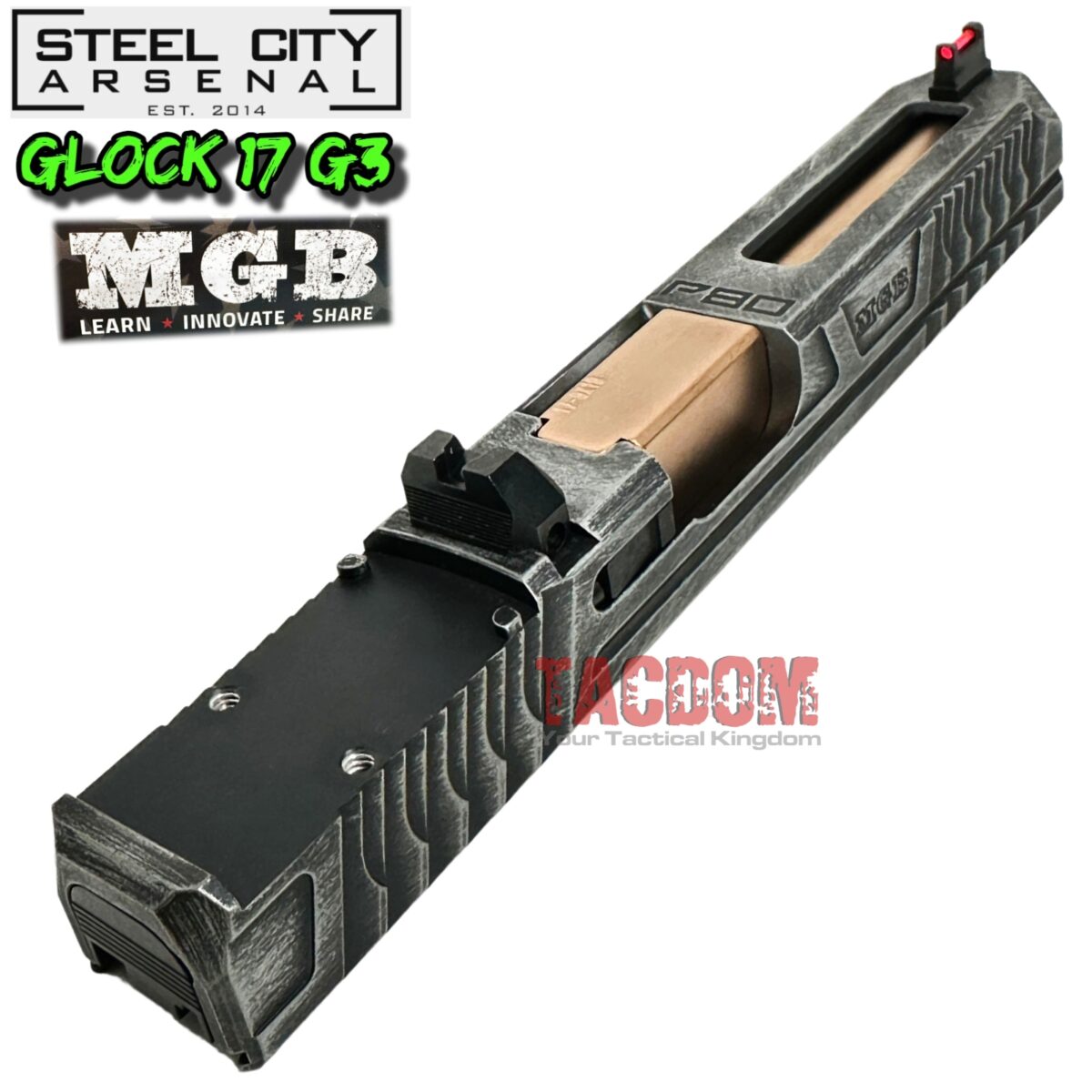 STEEL CITY ARSENAL "RARE" MGB COMPLETE BATTLEWORN GREY SLIDE For GLOCK 17 GEN 3 RMR CUT - COPPER BARREL +  SIGHTS - for GLOCK 17 GEN 3 - Image 5