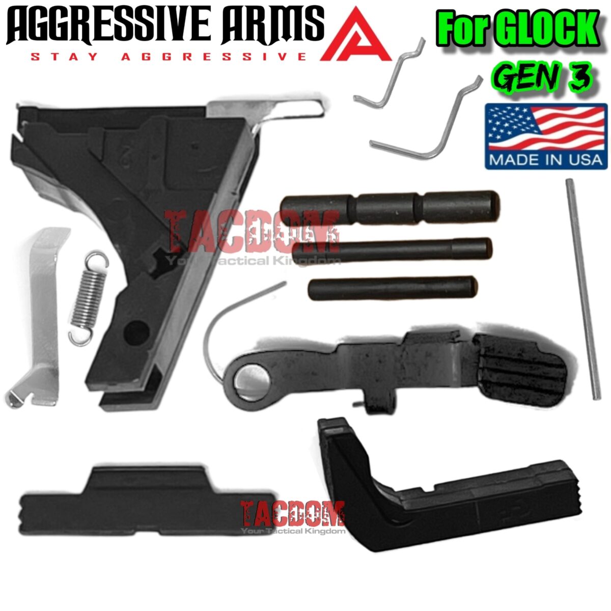 AGGRESSIVE ARMS WARRIOR EDITION TRIGGER BLACK RED COMBO with LOWER PARTS KIT - GOLD PINS - SLIDE LOCK - SLIDE STOP - Polished Trigger Bar - for GLOCK GEN 3 - 17 19 - P80 PF940C PF940V2 - Image 3