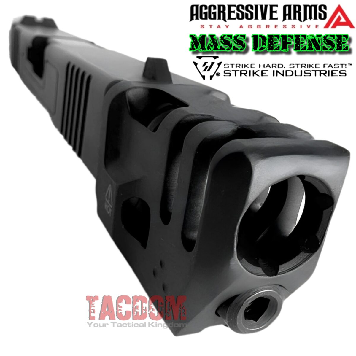 AGGRESSIVE ARMS COMPLETE SLIDE MASS DEFENSE For GLOCK 19 GEN 3 - FLUTED BARREL + UPPER PARTS +  SIGHTS + STRIKE INDUSTRIES MASS DRIVER - Image 2