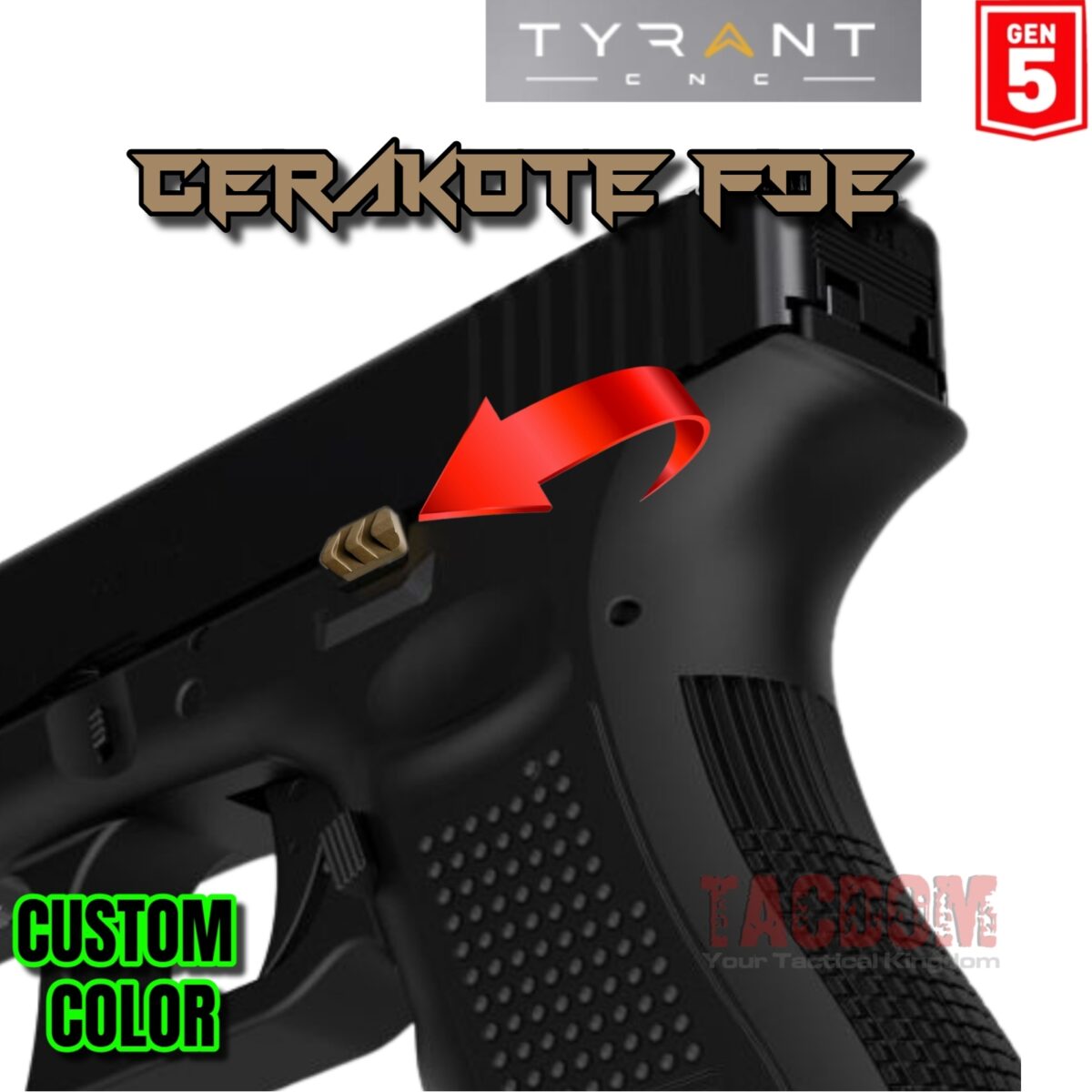 Tyrant Designs Extended Slide Stop "CUSTOM" FDE FLAT DARK EARTH "TAN" CERAKOTE Release GLOCK GEN 5 17 19 26 34 45 19X - Image 2