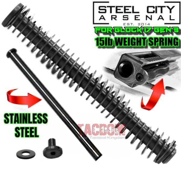 Steel City Arsenal 15lb Stainless Guide Rod for Glock 17 Gen 1-3 - HELPS YOU CYCLE COMPS AND PORTED SLIDES BETTER