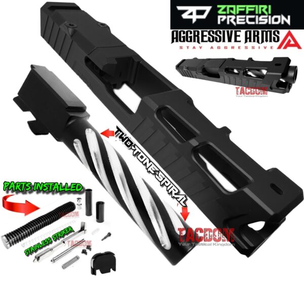 ZAFFIRI & AGGRESSIVE ARMS BLACK ZPS.4 COMPLETE SLIDE For GLOCK 19 GEN 3 - SPIRAL ZERATOR BARREL + UPPER PARTS KIT INSTALLED