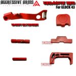 AGGRESSIVE ARMS RED CERAKOTED PARTS FOR GLOCK 43 - GHOST EXTENDED SLIDE RELEASE / LOCK - SLIDE LOCK - PINS - REAR COVER PLATE - MAGAZINE CATCH - MOST FIT 43X AND 48 - Image 2