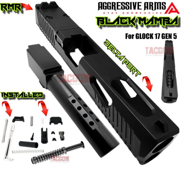 AGGRESSIVE ARMS BLACK MAMBA PORTED SLIDE AND BARREL COMPLETE WITH PARTS INSTALLED FOR GLOCK 17 GEN 5 - VAPOR