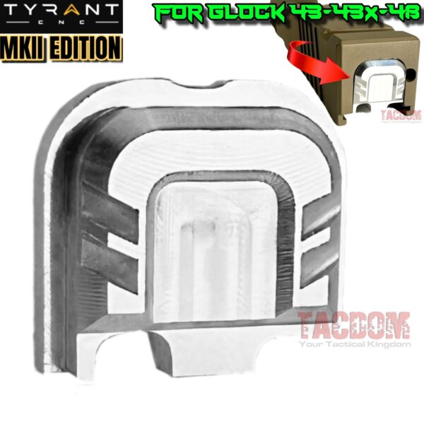 Tyrant Designs MKII VERSION SLIDE END PLATE  - SILVER "MACHINED ALUMINUM" For GLOCK 43 - 43X - 48 ONLY - NEW DESIGN