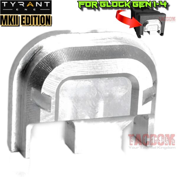 Tyrant Designs MKII VERSION SLIDE END PLATE - SILVER "MACHINED ALUMINUM" For GLOCK GEN 2 3 4 - NEW DESIGN