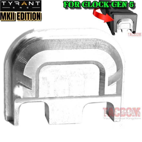Tyrant Designs MKII VERSION SLIDE END PLATE  - SILVER "MACHINED ALUMINUM" For GLOCK GEN 5 - NEW DESIGN