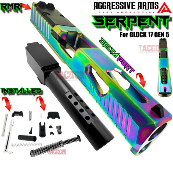 AGGRESSIVE ARMS SERPENT PORTED RAINBOW SLIDE AND BARREL COMPLETE WITH PARTS INSTALLED FOR GLOCK 17 GEN 5 - VAPOR
