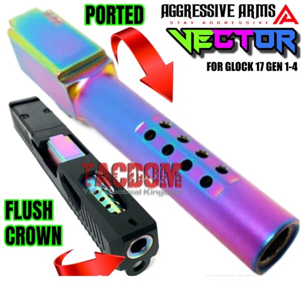 AGGRESSIVE ARMS VECTOR Chameleon Rainbow PORTED Barrel for Glock 17 GEN 1-4 9mm TARGET CROWN