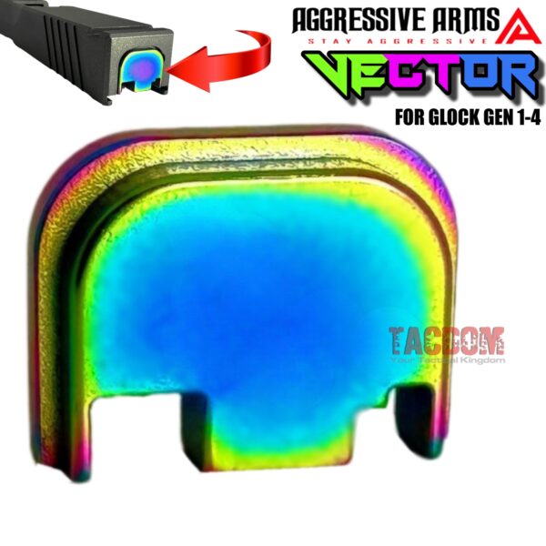 AGGRESIVE ARMS "VECTOR" RAINBOW PVD SLIDE END PLATE For GLOCK GEN 1 2 3 4 - STAINLESS STEEL