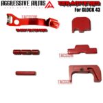 AGGRESSIVE ARMS RED CERAKOTED PARTS FOR GLOCK 43 - GHOST EXTENDED SLIDE RELEASE / LOCK - SLIDE LOCK - PINS - REAR COVER PLATE - MAGAZINE CATCH - MOST FIT 43X AND 48