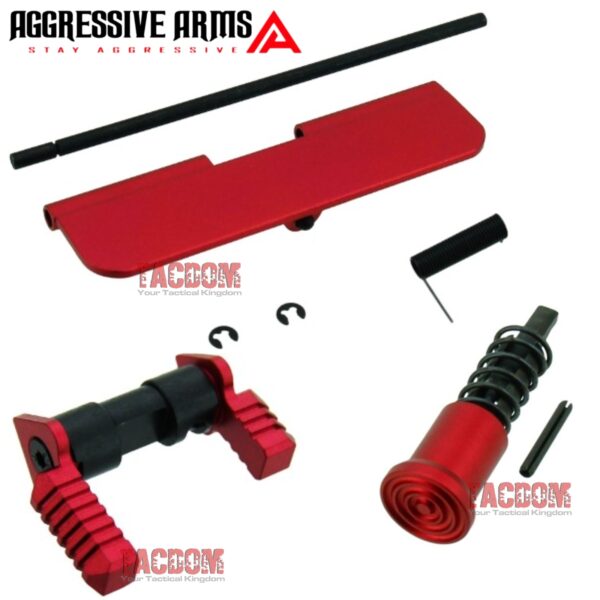 AGGRESSIVE ARMS AR15 RED ANODIZED BILLET ALUMINUM ACCENT PARTS - DUST COVER  - AMBI SAFETY & FORWARD ASSIST