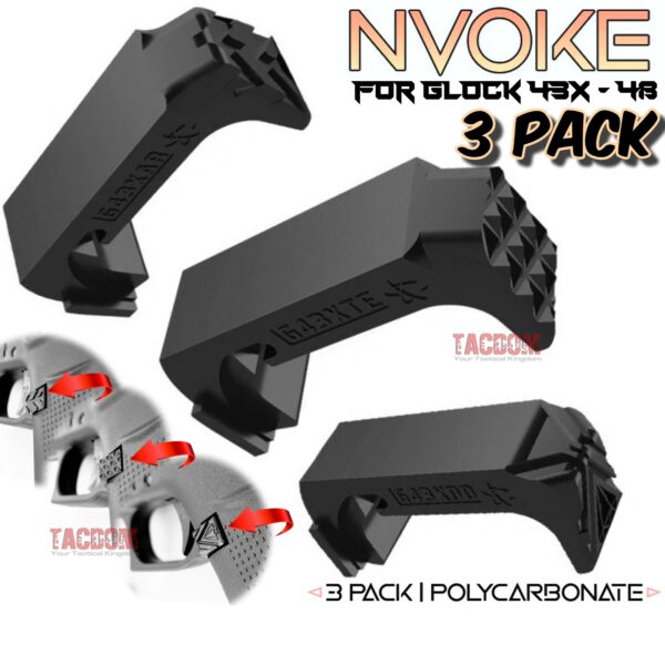 NVOKE For GLOCK 43X 48 MAGAZINE CATCH RELEASE 3 PACK - 3 TEXTURES - BLACK POLYCARBONATE