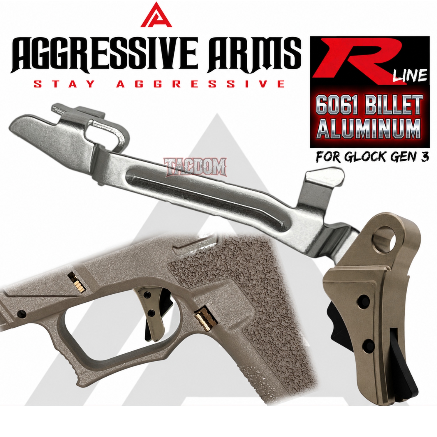 B3FDETWEB AGGRESSIVE ARMS R-LINE for GLOCK GEN 3 / 4 BILLET ALUMINUM TRIGGER FDE BLACK PVD - With POLISHED TRIGGER BAR - 17 17L 18 19 22 23 26 27 31 32 33 34 35 - Image 1