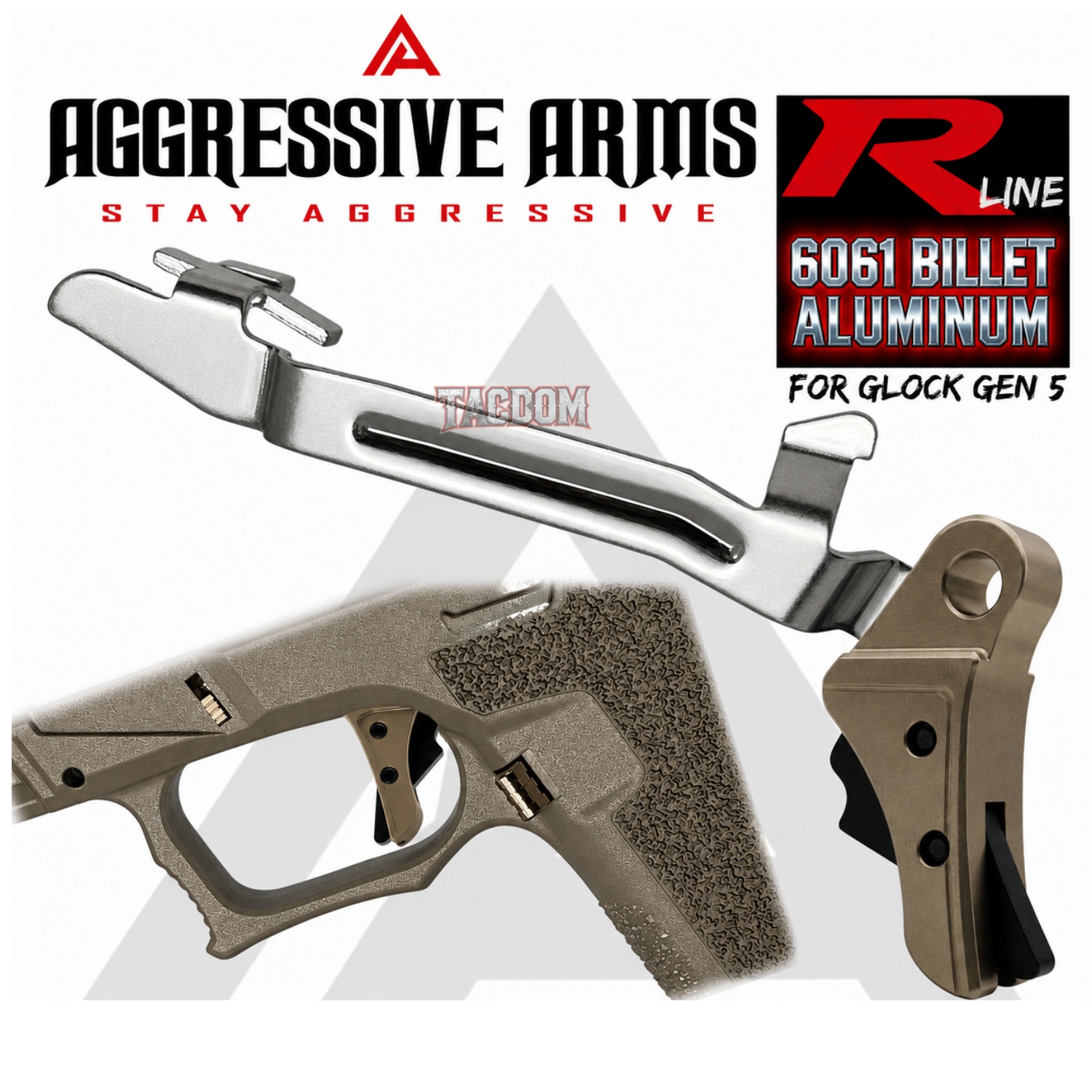 B5FDETWEB AGGRESSIVE ARMS R-LINE for GLOCK GEN 5 BILLET ALUMINUM TRIGGER FDE / BLACK - With POLISHED TRIGGER BAR - 17 18 19 19X 22 23 26 27 31 32 33 34 35 45 - Image 1