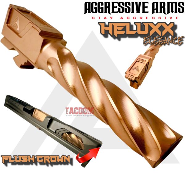 AGGRESSIVE ARMS HELUXX DEEP SPIRAL Match SHINY COPPER PLATE STAINLESS STEEL FLUSH CUT Barrel for GLOCK 19 GEN 1-5 - 9mm