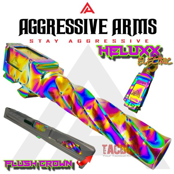 AGGRESSIVE ARMS HELUXX DEEP SPIRAL Match POLISHED "ELECTRIC" RAINBOW STAINLESS STEEL FLUSH CUT Barrel for GLOCK 19 GEN 1-5 - 9mm