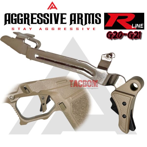 AGGRESSIVE ARMS R-LINE for GLOCK 20 / 21 BILLET ALUMINUM TRIGGER FDE BLACK - With POLISHED OEM GLOCK SP04417 TRIGGER BAR
