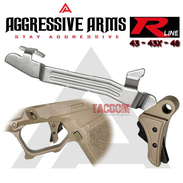 AGGRESSIVE ARMS R-LINE for GLOCK  43 43X 48 "BILLET ALUMINUM" TRIGGER FDE / BLACK SAFETY - With POLISHED TRIGGER BAR