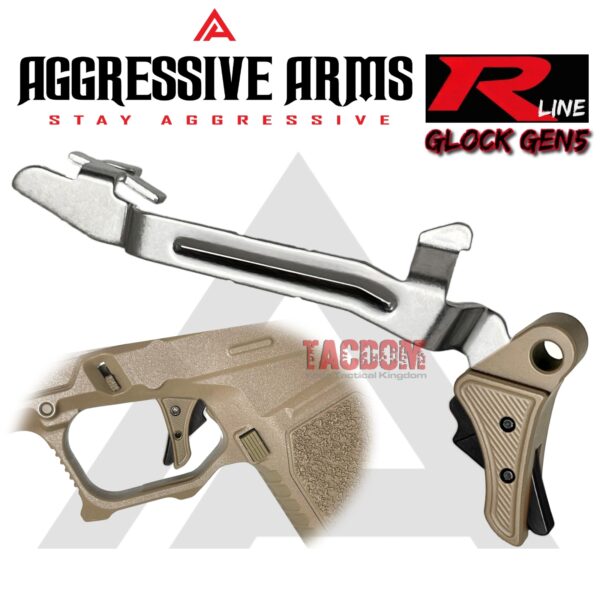 AGGRESSIVE ARMS R-LINE for GLOCK GEN 5 BILLET ALUMINUM TRIGGER FDE / BLACK - With POLISHED TRIGGER BAR - 17 18 19 19X 22 23 26 27 31 32 33 34 35 45