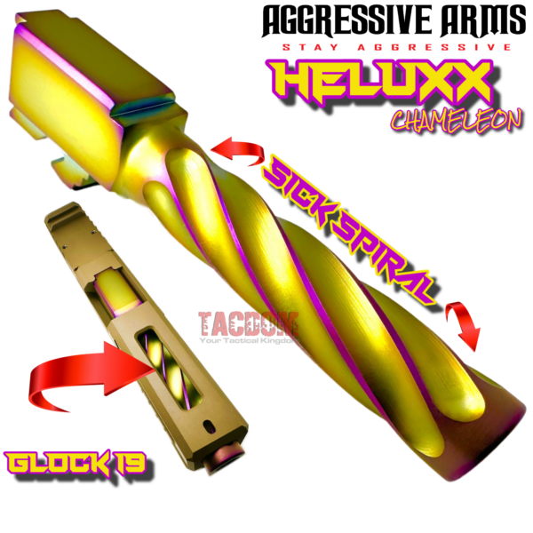 AGGRESSIVE ARMS HELUXX DEEP SPIRAL Match PURPLE YELLOW CHAMELEON RAINBOW STAINLESS STEEL FLUSH CUT Barrel for GLOCK 19 GEN 1-5 - 9mm