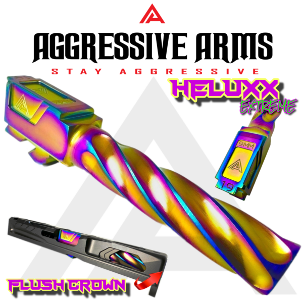 AGGRESSIVE ARMS HELUXX DEEP SPIRAL Match POLISHED RAINBOW STAINLESS STEEL FLUSH CUT Barrel for GLOCK 19 GEN 1-5 - 9mm