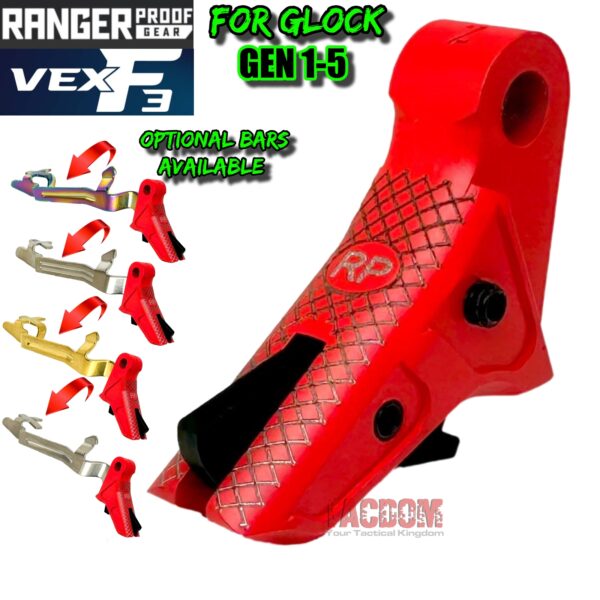 RANGER PROOF / JOHNNY GLOCK COLLABORATION VEX F3 USMC RED TRIGGER for GLOCK GEN 1 2 3 4 5 - 17 19 19X 20 21 22 23 24 26 27 31 32 33 34 35 37 36 38 39 43 43x 45 48