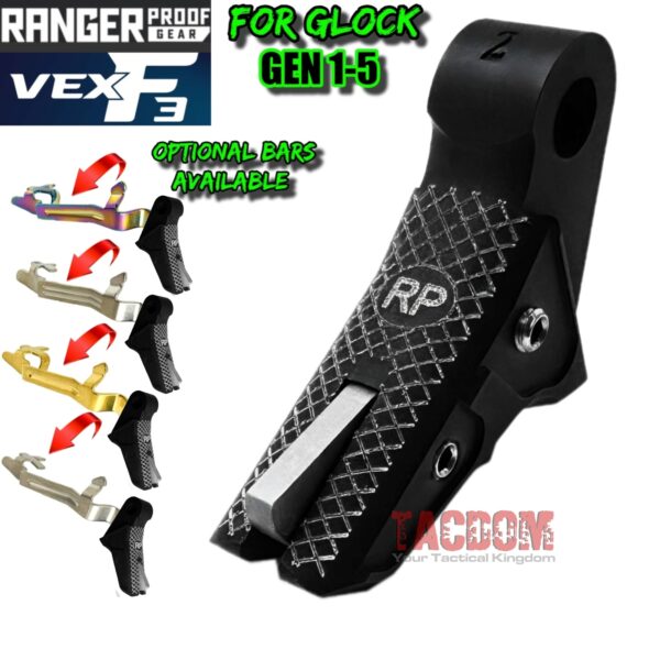 RANGER PROOF / JOHNNY GLOCK COLLABORATION VEX F3 Black/ V2 GREY TRIGGER for GLOCK GEN 1 2 3 4 5 - 17 19 19X 20 21 22 23 24 26 27 31 32 33 34 35 37 36 38 39 43 43x 45 48 (Copy)