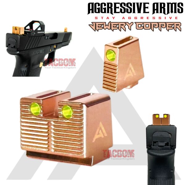 Aggressive Arms TOP LIGHT GATHERING 3 POINT Tall Suppressor Stainless Steel COPPER plated Sights For Glock 17/19/20/21/22/23/24/26/27/31/32/34/35