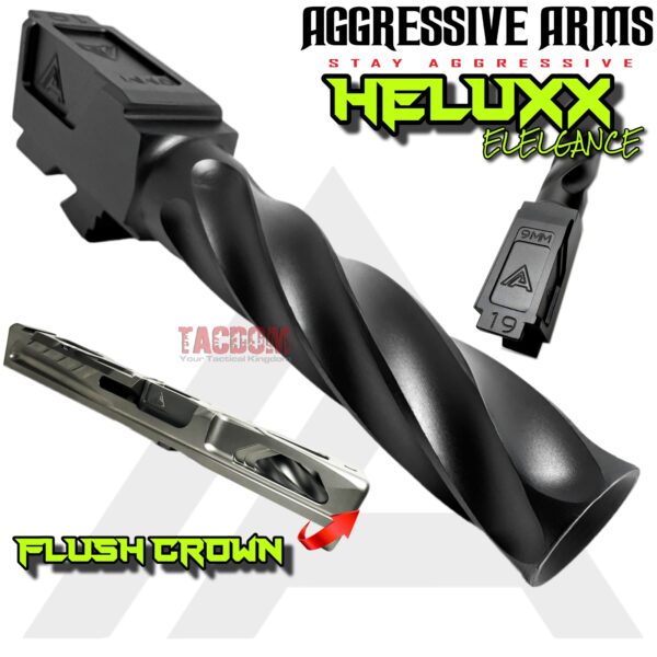 AGGRESSIVE ARMS HELUXX DEEP SPIRAL Match BLACK OYNX DLC STAINLESS STEEL FLUSH CUT Barrel for GLOCK 19 GEN 1-5 - 9mm