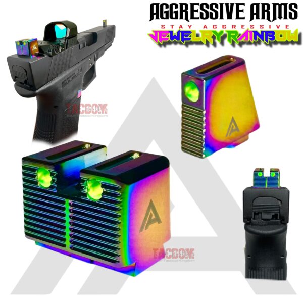 Aggressive Arms TOP LIGHT GATHERING 3 POINT Tall Suppressor Stainless Steel RAINBOW plated Sights For Glock 17/19/20/21/22/23/24/26/27/31/32/34/35
