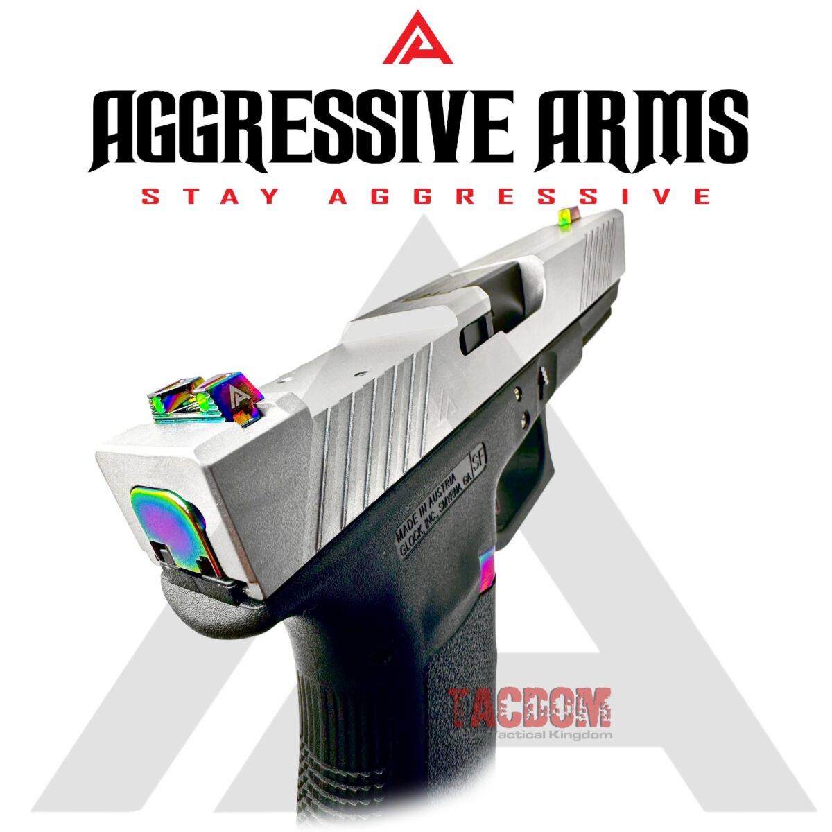 Aggressive Arms TOP LIGHT GATHERING 3 POINT Standard Height Stainless Steel JEWELRY RAINBOW plated Sights For Glock 17/19/19x/20/21/22/23/24/26/27/29/31/32/34/35/43/43x/45/48 - Image 2