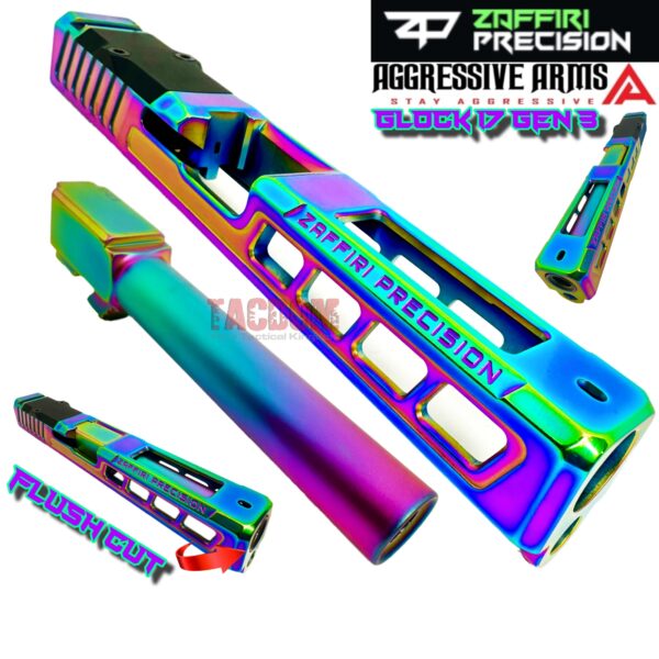 ZAFFIRI & AGGRESSIVE ARMS RAINBOW SPECTRUM ZPS.3 SLIDE For GLOCK 17 GEN 3 +FLUSH CUT BARREL
